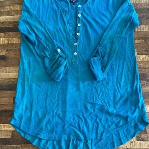 Splendid Teal Tie Die Henley Button-Up Women's Top